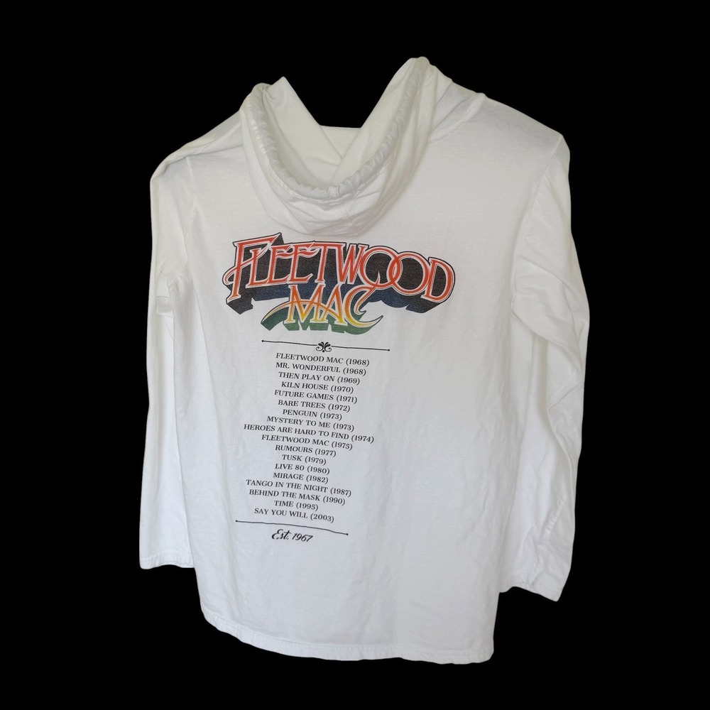 Y2K Fleetwood Mac Hoodie White Long Sleeve Discography Tour Bus Shirt Medium